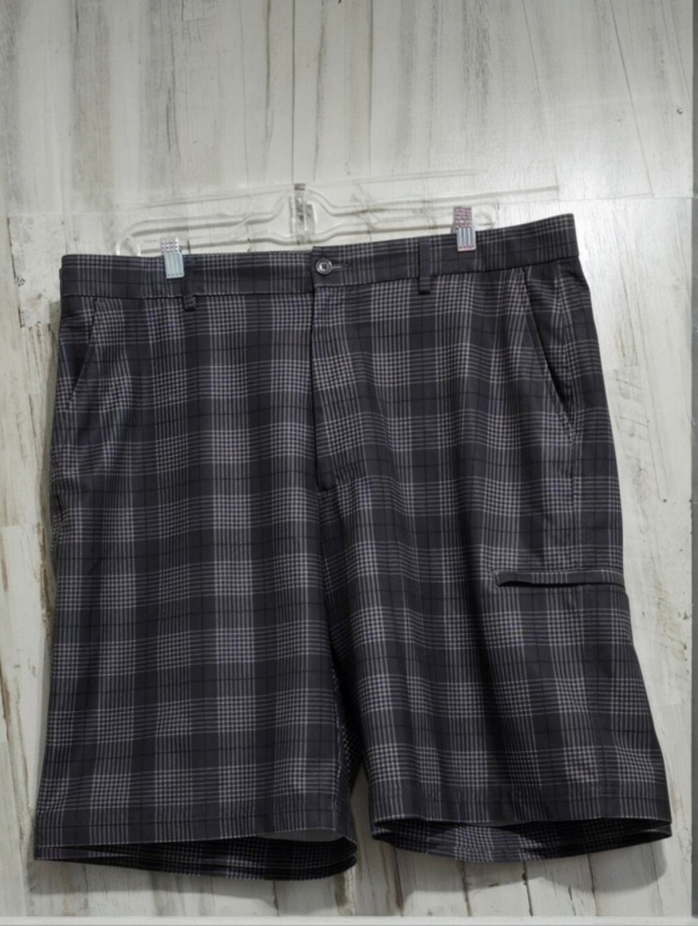 Pebble Beach Performance Gray Black Plaid Flat Front Golf Shorts Size 38